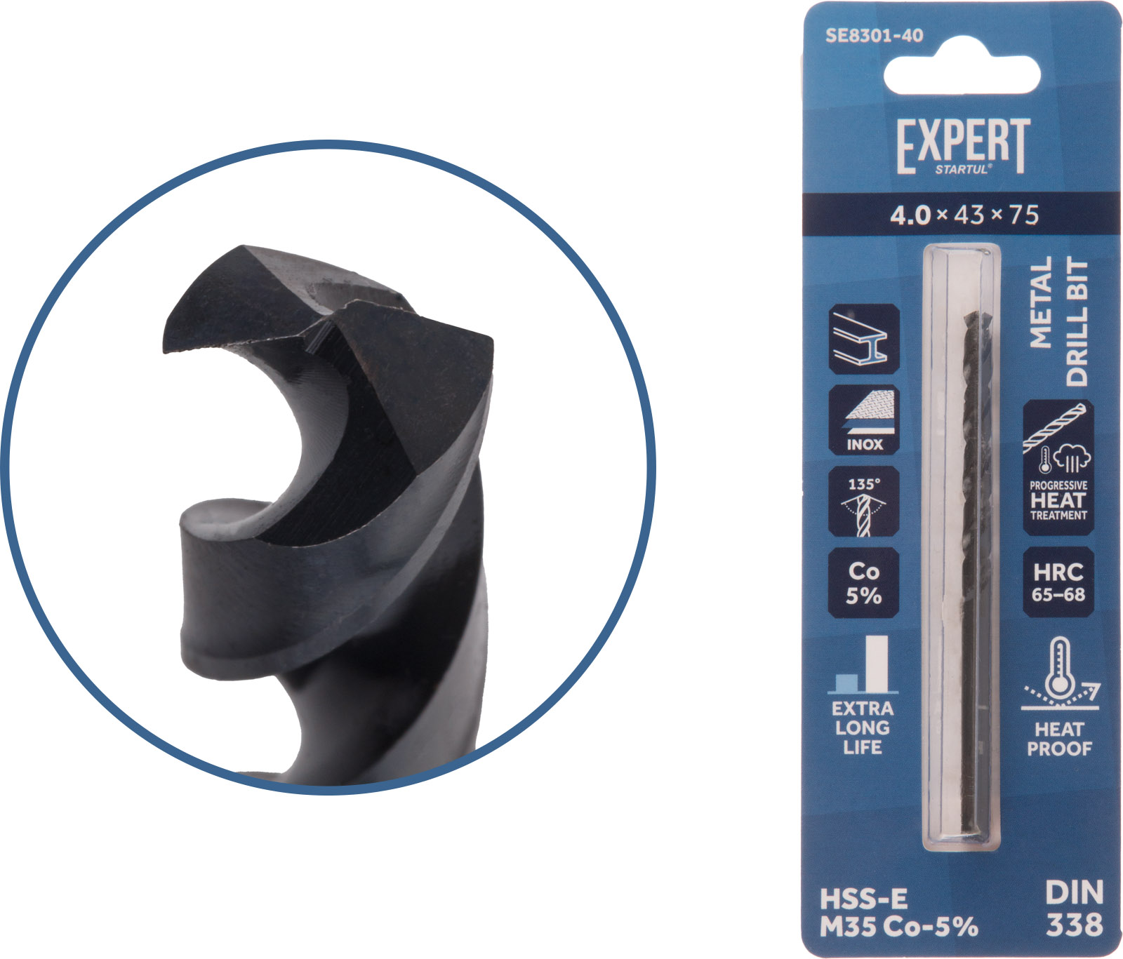 Сверло по металлу ц/х 4.0х43х75 мм HSS-Co Black EXPERT STARTUL