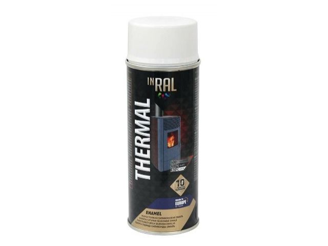 Краска-эмаль аэроз. термостойкая силиконовая белый INRAL 400мл (9003)