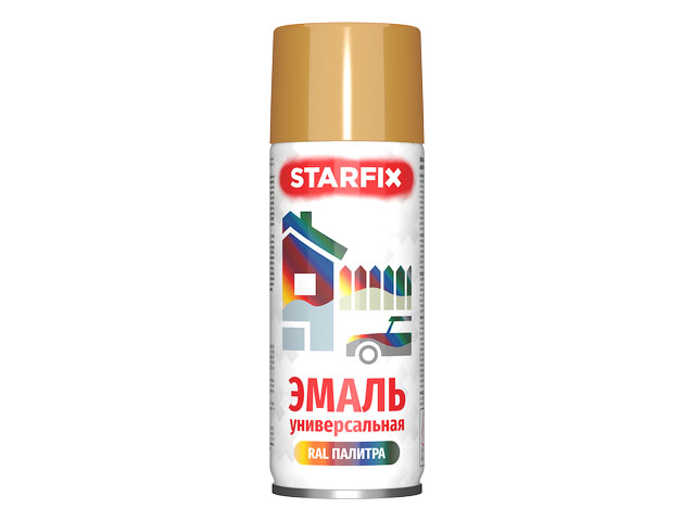 Краска-эмаль аэроз. универсальная золотой металлик STARFIX 520мл (1036)