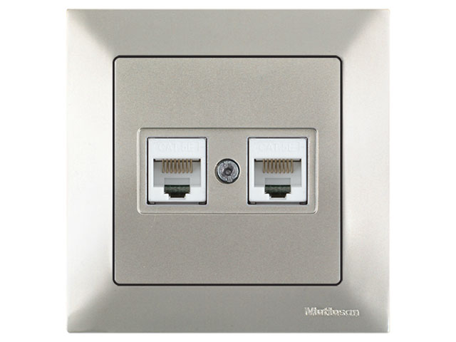 Розетка компьютерная 2xRJ45 (Cat5e, скрытая) титан, DARIA, MUTLUSAN
