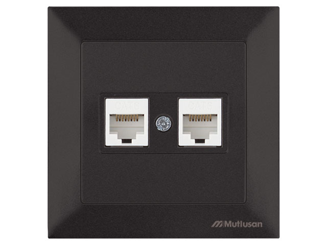 Розетка компьютерная 2xRJ45 (Cat6, скрытая) черная, DARIA, MUTLUSAN