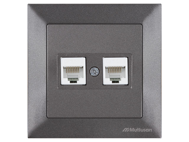 Розетка компьютерная 2xRJ45 (Cat5e, скрытая) дымчатая, DARIA, MUTLUSAN
