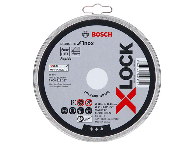 Круг отрезной 125х1.0x22.2 мм для нерж. стали X-LOCK Standard BOSCH (10 шт.)