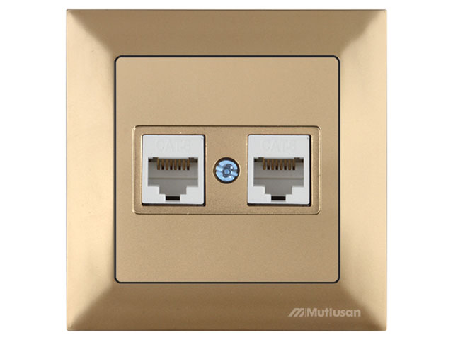 Розетка компьютерная 2xRJ45 (Cat6, скрытая) золото, DARIA, MUTLUSAN