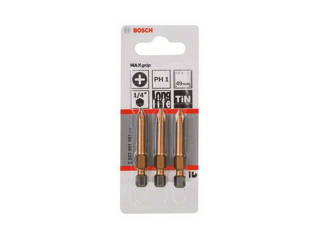 Насадка (бита) крестообразная PH1 49 мм BOSCH Max Grip (3 шт.)
